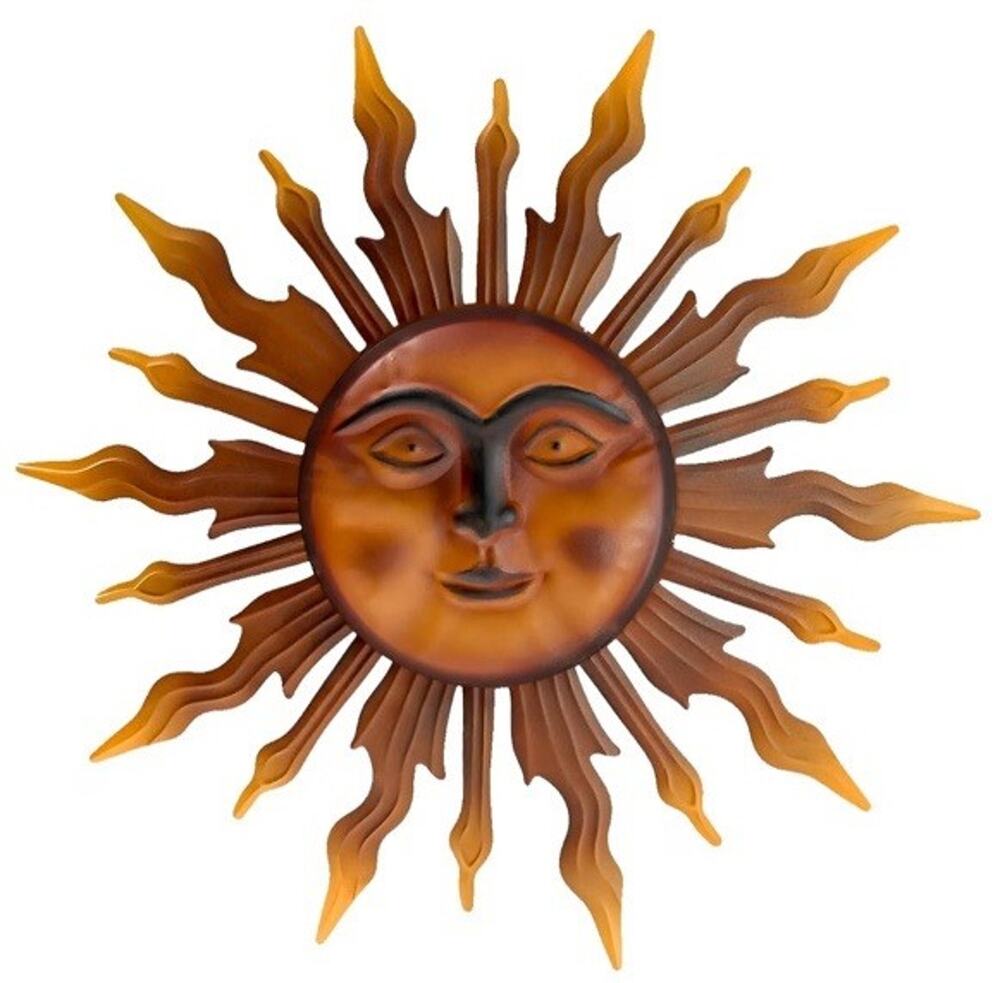 Metal Copper Sun Wall Decor, Diameter 27 inch, Metal Sun Face Hanging Sculptures
